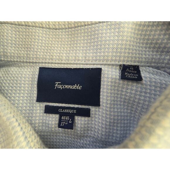 Faconnable Classique French Cuff Dress Shirt 44/45 17.5 L Blue White Woven Check - Picture 10 of 12